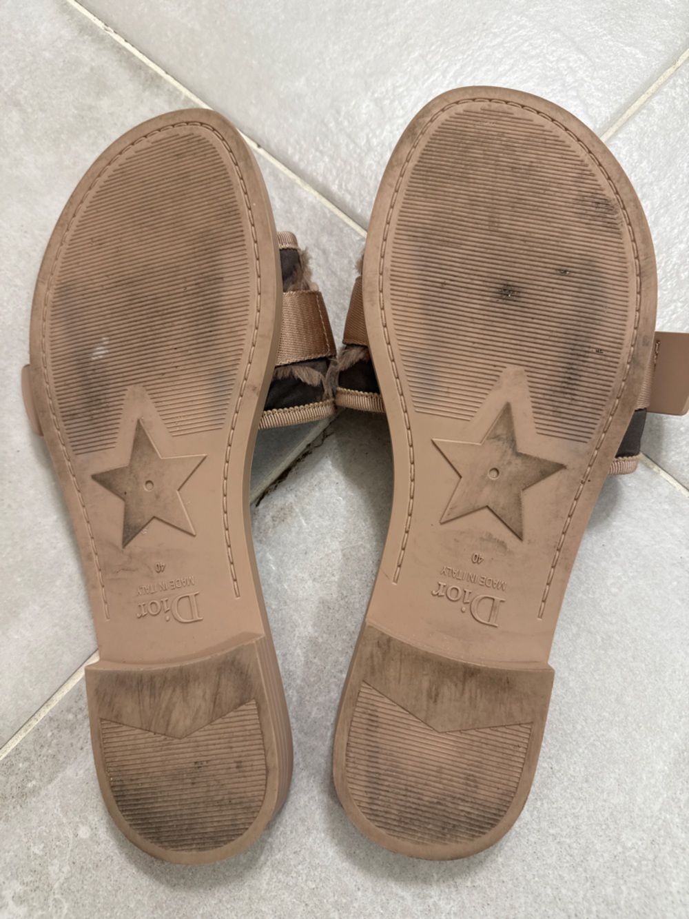 Dior Taupe and Dark Brown Webbing Slide Sandals - Picture 4 of 4